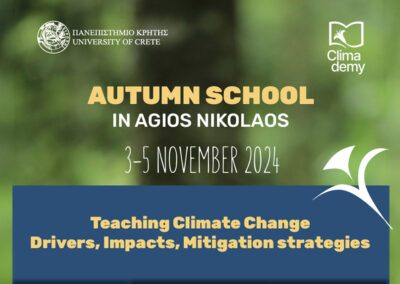 Teaching Climate Change Drivers, Impacts, Mitigation strategies – Autumn School